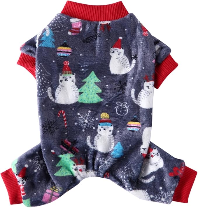 XIAOYU Christmas Dog Pajamas Soft Warm Pet Clothes Cat Apparel Winter Holiday Costumes for Small Dog Cat, Christmas Cat, S