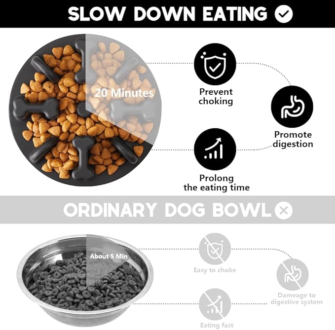 Soft Silicone Anti-Choking Puzzle Dog Bowl Insert, Anti-Slip Slow Down Eating Feeder, Compatible with Regular Elevated Dog Bowls
