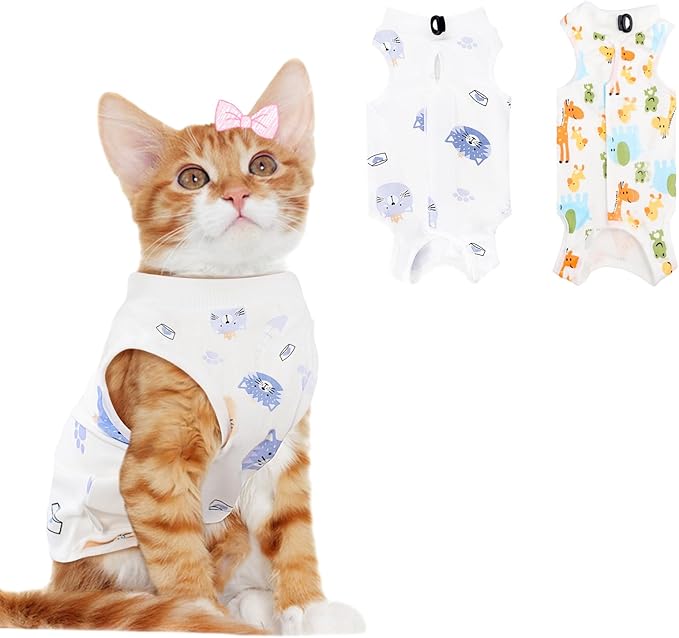 2 PCS Cat Recovery Suit for Spay Abdominal Wounds Cat Onesie for Cats After Surgery Recovery Suit Female Breathable E-Collar Alternative Kitten Onesie Anti Licking Small