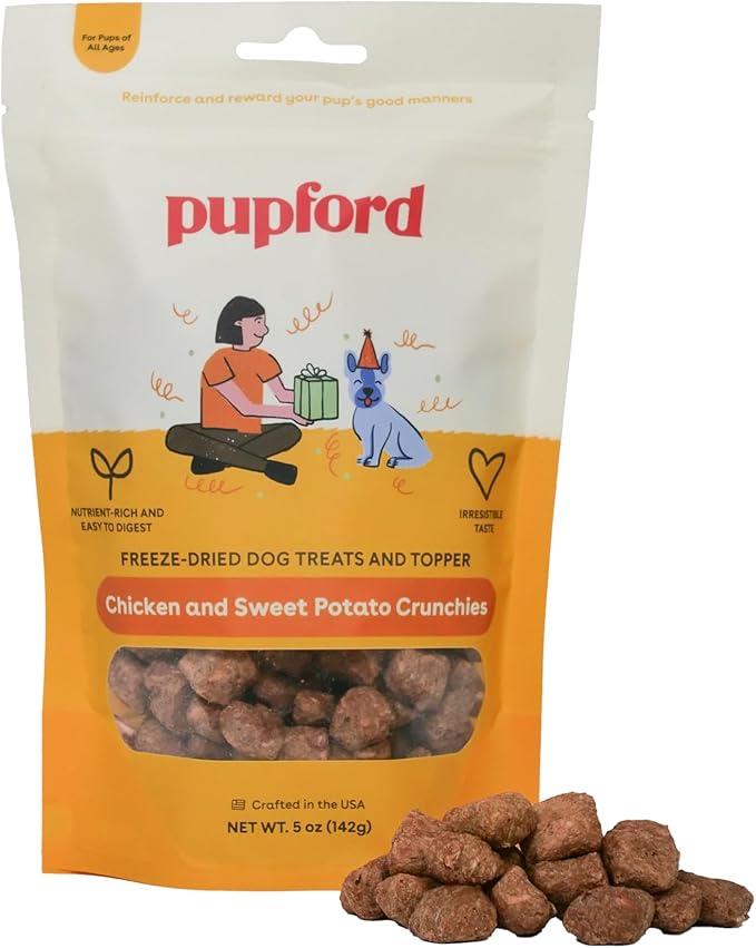 Pupford Crunchies, All-Natural, Healthy, Freeze Dried Treat for Dogs & Puppies (Chicken & Sweet Potato, 5 oz)