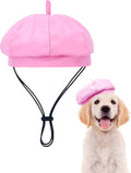 PET SHOW Dog Beret Hat for Small Medium Dogs Cats Party Holiday Headband Cap French Leather Berets with Adjustable Chin Strap Cute Fashion Puppy Hats Pets Costumes Accessories(Pink,M)