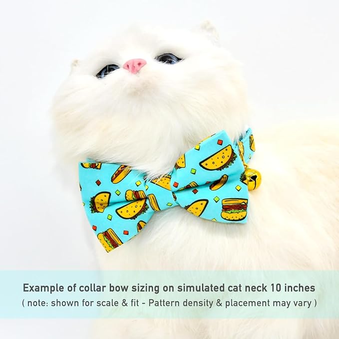 Taco Cat Collar Bow Tie Breakaway Collar, Wedding/Birthday Cat Accessories, Adjustable Bowtie, Removable Jingle Bell