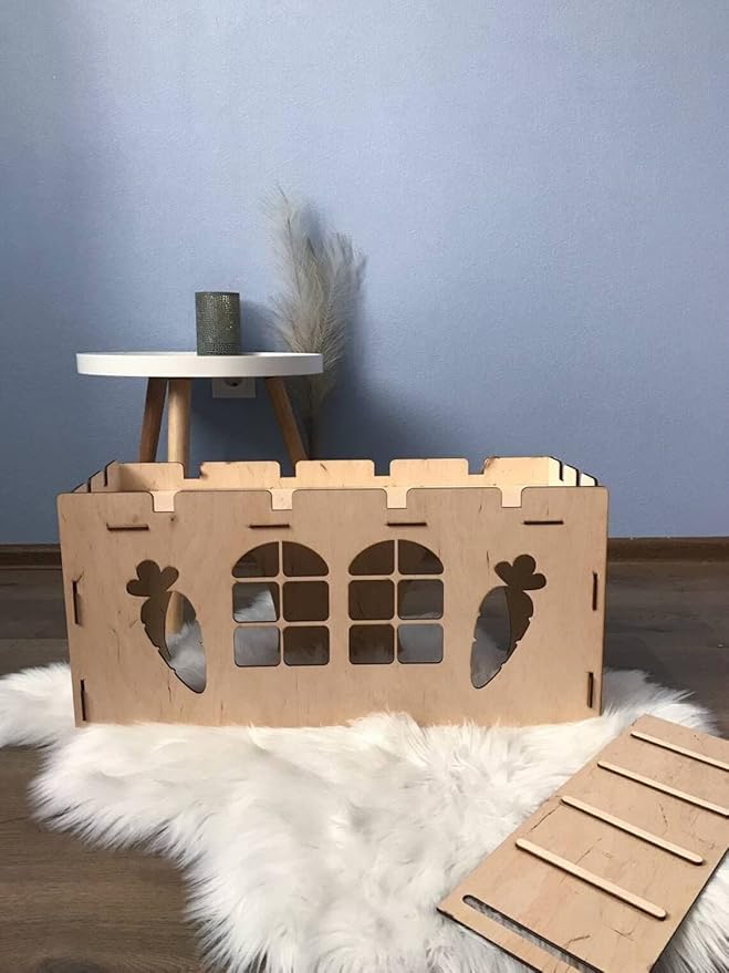 Bunny house with ladder, guinea pig house, rabbit furniture, bunny decoration, rabbit supplies, chinchilla house, pet bed, chinchilla (23.6x11x8.7 inch)