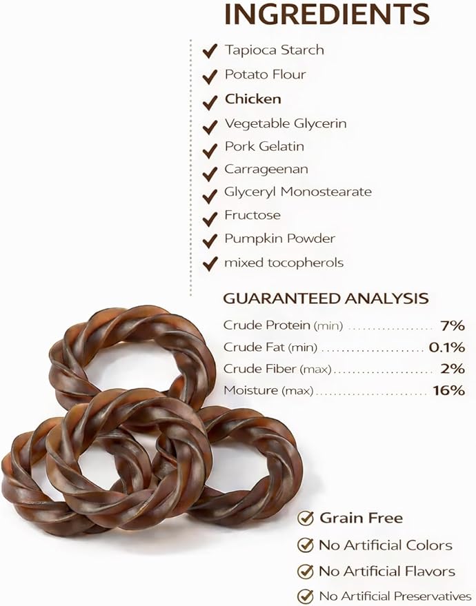 No Rawhide Puppy Teething Rings – Pumpkin (4 Rings) Grain Free Rawhide Alternative Teething Treats for Puppies