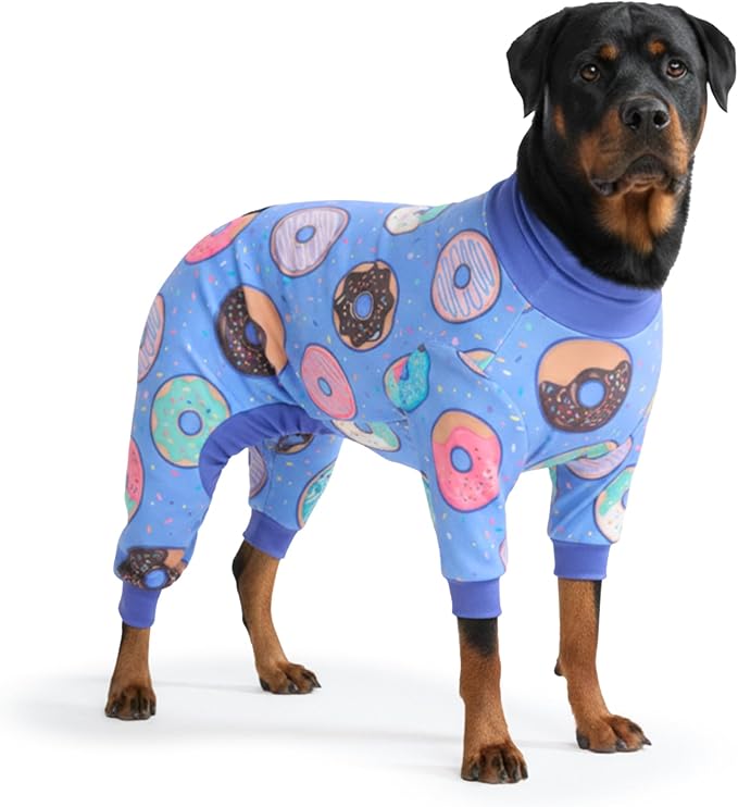 Spark Paws Dog Pajama, Dog Recovery Suit Male, Onesie, Ultra-Soft and 4-Way Stretch, for Small Medium and Large Breeds - Donuts - 5XL