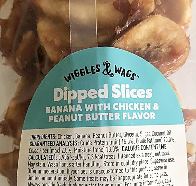 Wiggles & Wags Dipped Slices Banana with Chicken & Peanut Butter Flavor (1-2 Ounce Bag) Dog Treats.