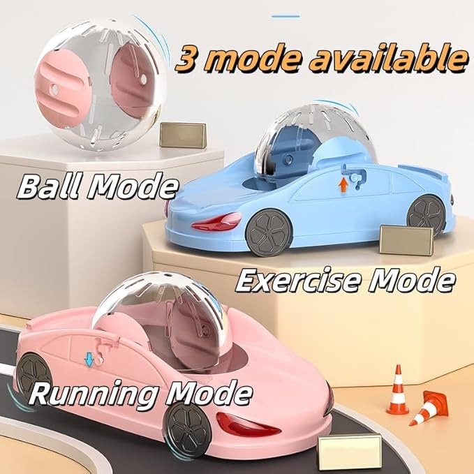 Hamster Exercise Ball Sports Car,Hamster Car with Detachable Transparent Ball,Funny Exercise Wheel for Hamsters,3 Modes Available,Suitable for Dwarf Small Pet - Safe, Breathable and Cute (Pink, 5.7")