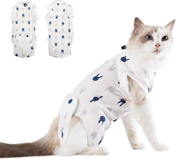 Cat Surgery Recovery Suit, Anti Licking Postoperative Onesie with Roll-Up Design, Soft Breathable Bodysuit Shirt for Female Spay Male Neuter Abdominal Wound Kitten E-Collar Cone Alternative