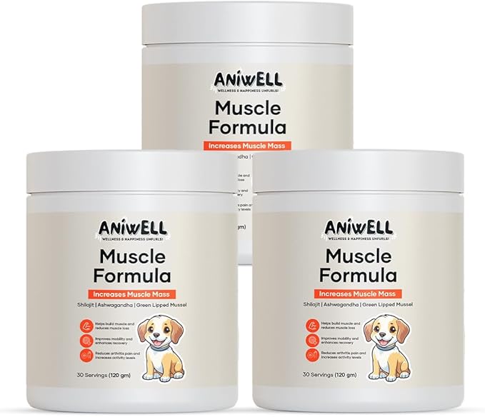 Muscle Formula for Dogs – Hip and Joint Supplement with Glucosamine for Dogs, & Green Lipped Mussel | Ashwagandha & Shilajit | Dog Joint Supplement for Small, Medium & Large Dogs (Pack of 3)