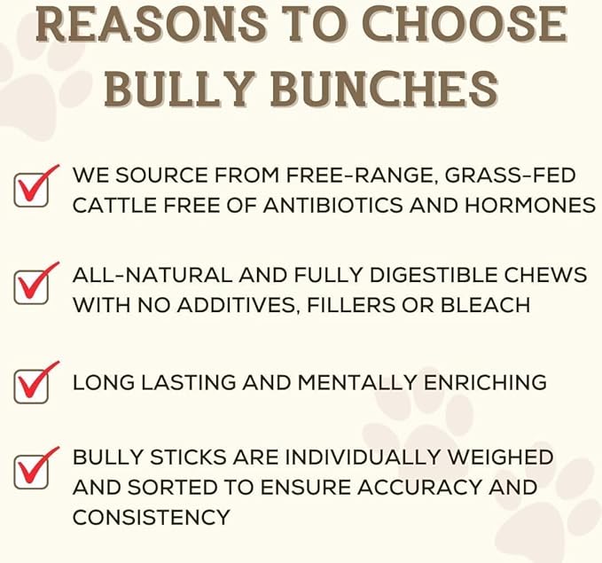 Bully Bunches Premium 6 Inch Standard Odor-Free Bully Sticks for Small to Medium Dogs & Puppies - Consistently Sized, Long Lasting Chews for Oral Care - All Natural, 100% Beef Dog Treats (10 Pk)