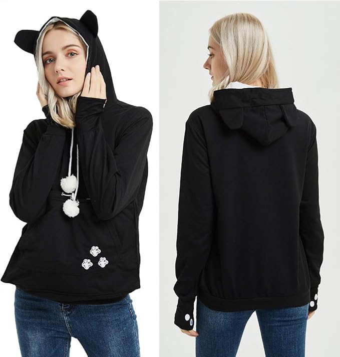 Women Pet Carrier Sweatshirt Puppy Kitten Holding Hoodies Long Sleeve Pouch Tops