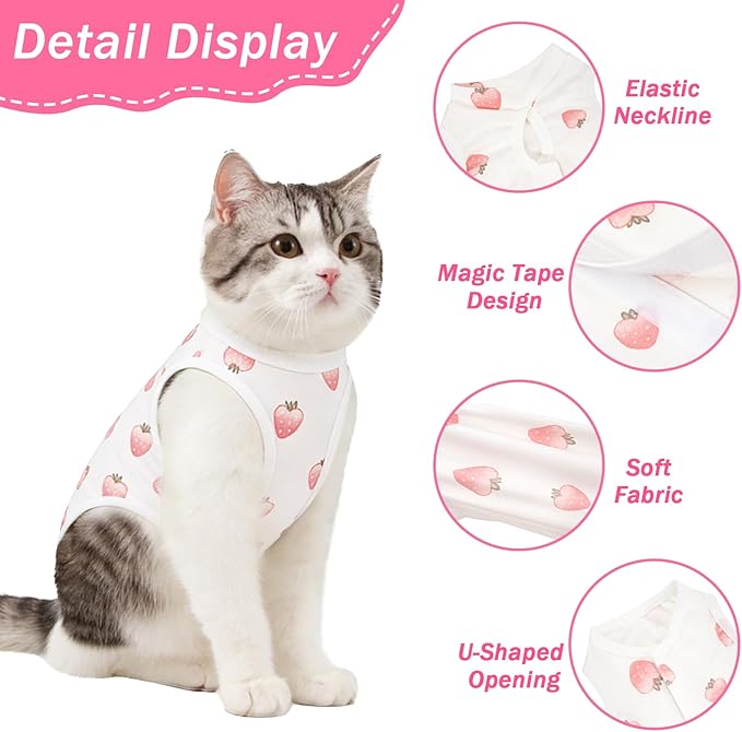 Coppthinktu Cat Recovery Suit Female Cats Onesie for Cats, Breathable Cat Surgery Suit for Surgical Abdominal Wounds Skin Diseases, Cute Kitten Spay Recovery Suit E-Collar Alternative Anti Licking