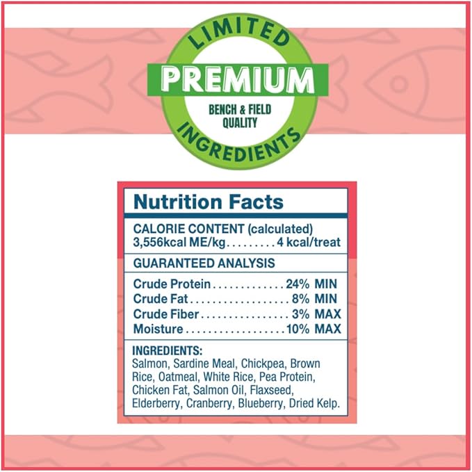 Bench & Field Holistic Natural Salmon & Triple Berry Dog Treats (Pack of 3) | Crunchy Bone-Shaped Bites | Antioxidant Blend, (3) 10-Ounce Bottles