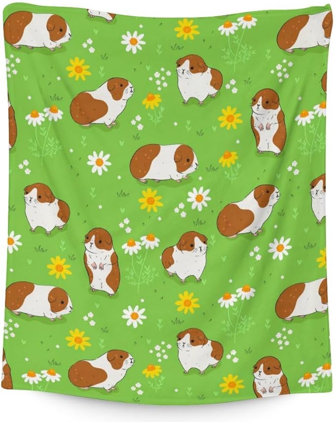 Guinea Pig Blanket - Soft, Fuzzy & Warm - 50"x60" Throw Size Blanket for Bed, Couch, Sofa - Green Cute Throw Gifts for Adults, Kids