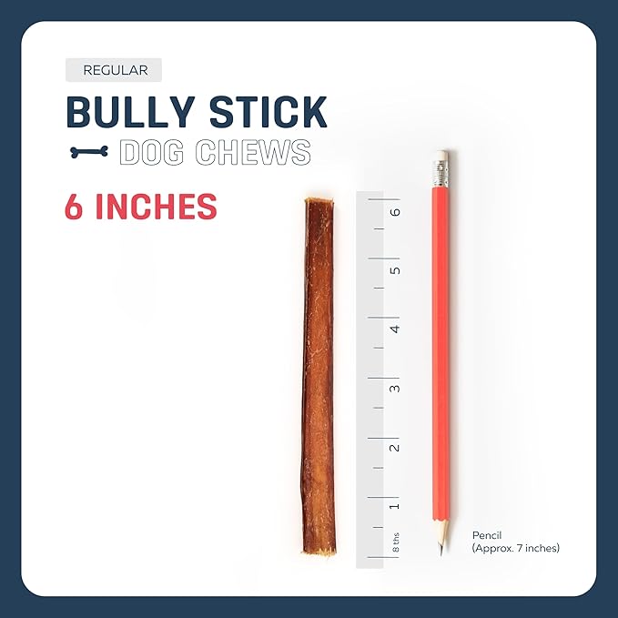 Big Lu - 6” Bully Sticks, 5 Count, Long-Lasting, Low-Odor, 100% Grass-Fed Beef Chews for All Dog Breeds, Natural Single-Ingredient, Fully Digestible Treats