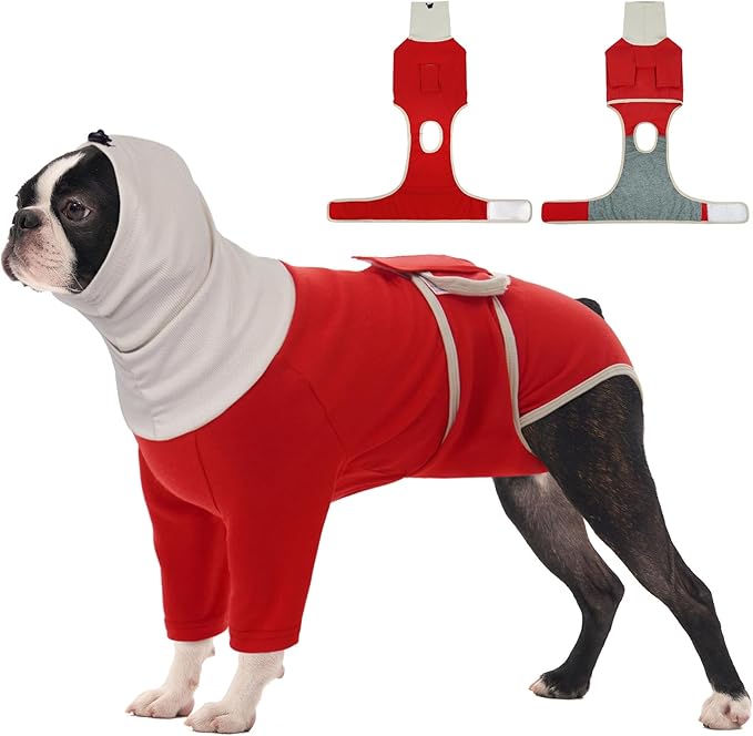 FUAMEY Dog Surgical Recovery Suit Female, Cone Alternative After Surgery Prevent Pets from Licking Wounds, Surgery Suit for Dogs Male Neuter, Post Spay Recovery Dog Onesie, Rat Terrier (Red, M)
