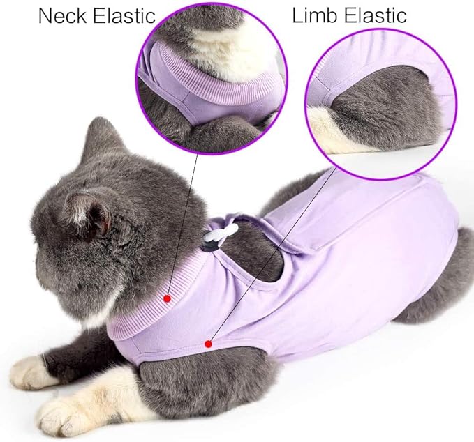 kzrfojy Cat Surgery Recovery Suit Cat Onesie for Cats After Surgery Spay Surgical Abdominal Wound Skin Diseases E-Collar Alternative Wear (Purple-S)