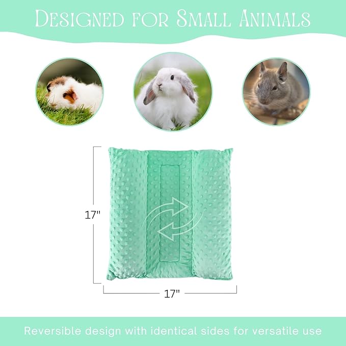Rabbit Bed, Soft Dot Fleece Bunny Mat, 17x17In Small Animal Pillow for Guinea Pig, Reversible, Washable Pet Cushion Mint Green