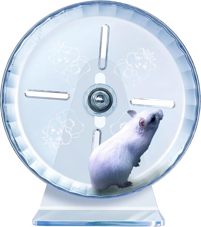 Silent Hamster Wheel, Super-Silent Hamster Exercise Wheels Accessories, Quiet Running Wheels, Adjustable Stand for Hamsters Mice Or Other Small Animals (Ф 6 inch,Transparent)