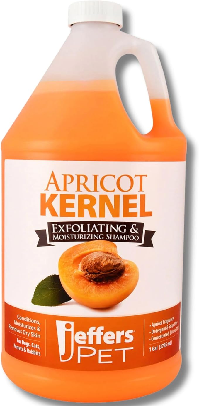 Jeffers Pet Apricot Kernel Exfoliating & Moisturizing Shampoo for Dogs & Cats, 128 oz - Concentrated Coconut Based Formula, Soap Free, Gentle Coat Cleansing, Vitamin Enriched Grooming Care, USA Made