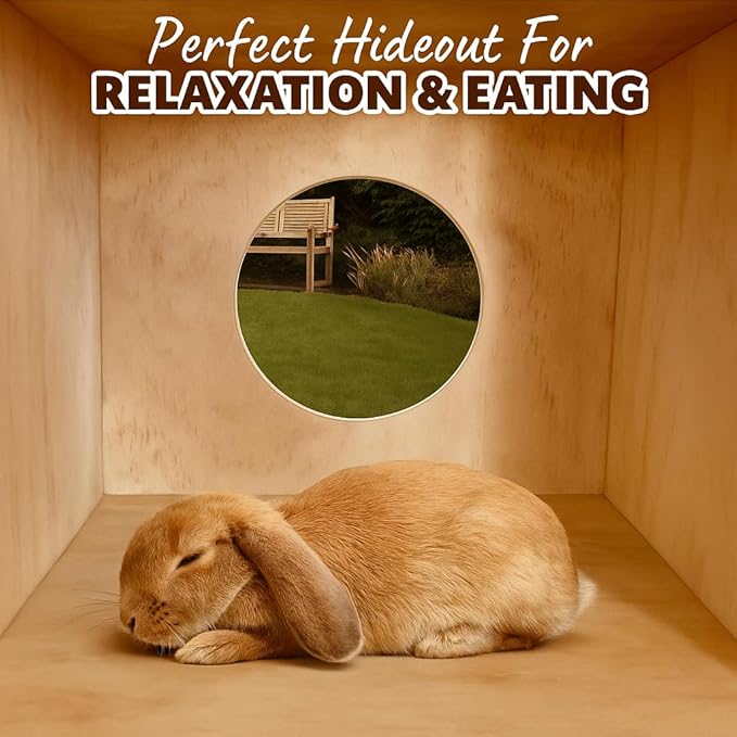 Wooden Rabbit Hideout, Rabbit Bed, Indoor Hutch, Bunny House Pet for Bunnies, Guinea Pigs, Outdoor Shelter Hut, Small Animal Hideaway, Bunny Playground (12.5 x 12.5 in)