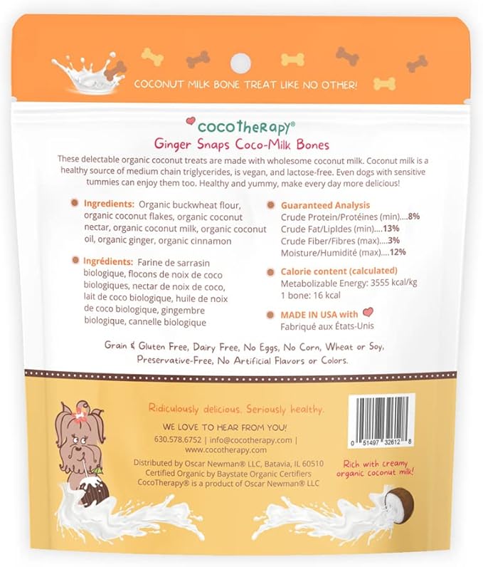 CocoTherapy Coco-Milk Bones Dog Treat (Ginger Snaps) 6 Oz.