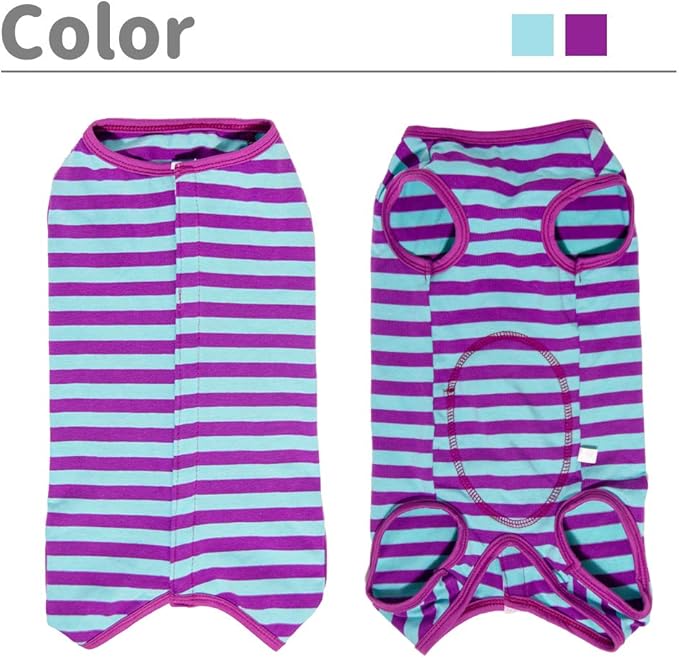 Dog’s Recovery Suit Post Surgery Shirt for Puppy, Wound Protective Clothes for Little Animals(Purple Blue Stripe-l)