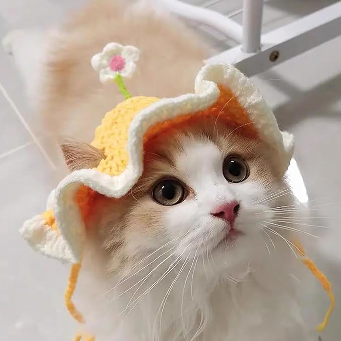 Cat Part Hat with Ear Holes and Adjustable tie, Soft Polyester, Washable| Cute Flower Party Hat for Cats 4–16 lbs, Holiday & Photo Outfit