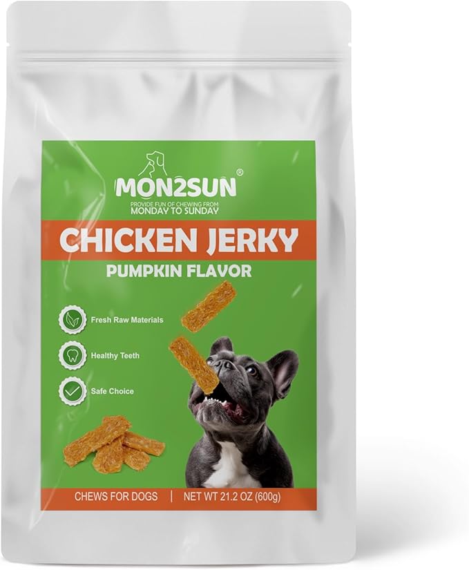 MON2SUN Dog Treats Chicken Jerky Pumpkin Flavor, Rawhide-Free, Gluten-Free, Healthy Jerky Snacks for Small Dogs, 21.2 oz