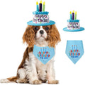 Medium Dog Birthday Cake Hat & Bandana Scarfs Set Blue, Handmade Dog Happy Birthday Hat with Colorful Candles, Medium Dog Birthday Party Supplies Decorations