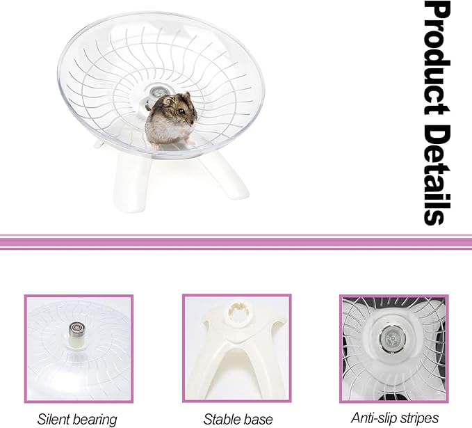 Hamster Wheel, Hamster Flying Saucer Silent Running Exercise Wheel for Hamsters, Gerbils, Mice,Hedgehog and Other Small Pets Silent Running Wheel Hermit Crab Wheel(White)