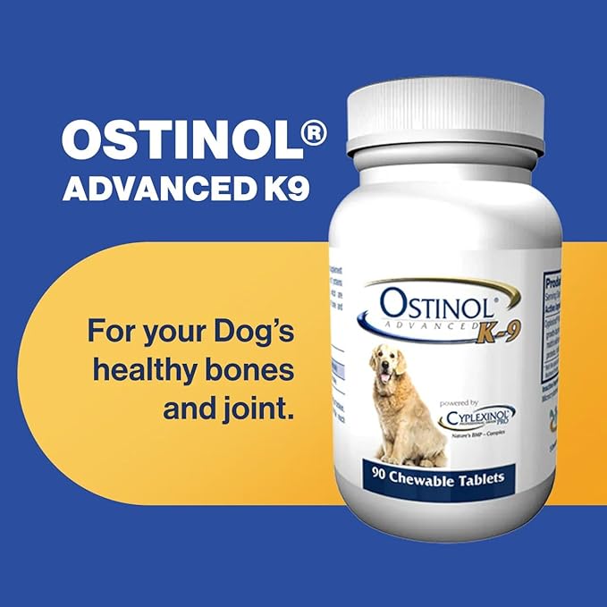 ZyCal Ostinol Advanced K-9 Joint Supplement for Dogs – Bioactive Protein Complex with Cyplexinol® Pro 50mg | Bone & Joint Dog Supplement | 90 Chewable Bone-Shaped Tablets