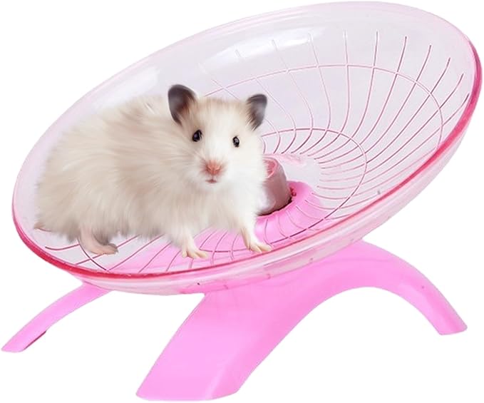 Hamster Flying Saucer Silent Running Wheel, 7 Inch, Suitable for Guinea Pigs, Hamsters, Hedgehogs and Other Small Animals to Ensure Safe Exercise (Pink)