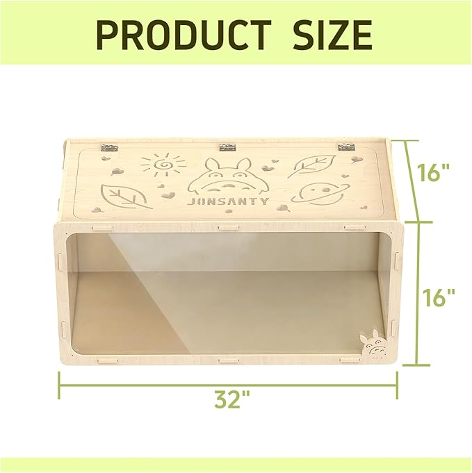 32 inch Wooden Hamster Cage, Large Habitat, Openable Top, Transparent Acrylic for Interior View, Ventilated, Easy to Clean, for Syrian Hamster, Dwarf Hamster, Gerbil, Other Small Pet Animals