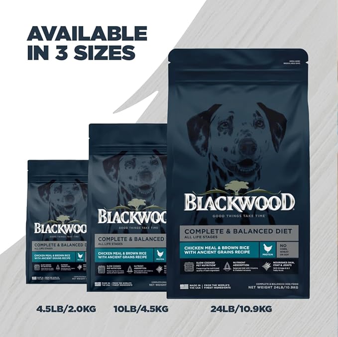 Blackwood Complete & Balanced Diet Dry Dog Food, Chicken Meal & Brown Rice with Ancient Grains, 4.5 Pound Bag, Slow Cooked with Vitamins & Minerals