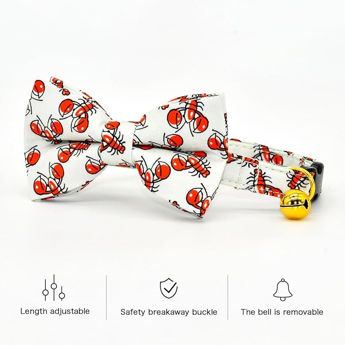 Cat Collar Bow Set, Red Crab, Wedding/Birthday Breakaway Collar Bowtie for Kitten/Cat