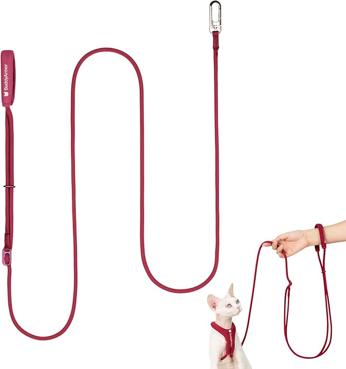 Hands Free Cat Leash Lightweight 5.6-10.1FT Adjustable Durable Rope Leash with Padded Handle, Versatile Crossbody Waist Lead for Cats Puppy≤26lbs Outdoor Walking (Burgundy, M 5.6-10.1FT)