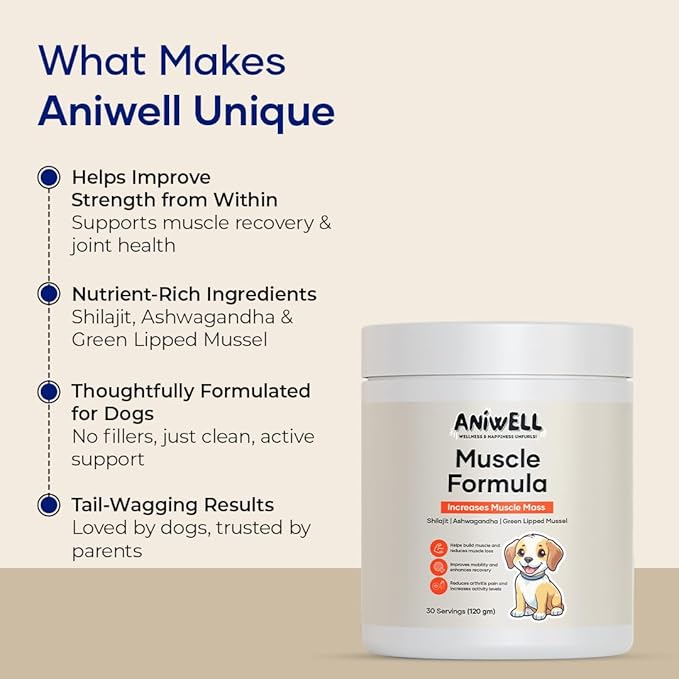 Muscle Formula for Dogs – Hip and Joint Supplement with Glucosamine for Dogs, Chondroitin & Green Lipped Mussel | Ashwagandha & Shilajit | Dog Joint Supplement for Small, Medium & Large Dogs
