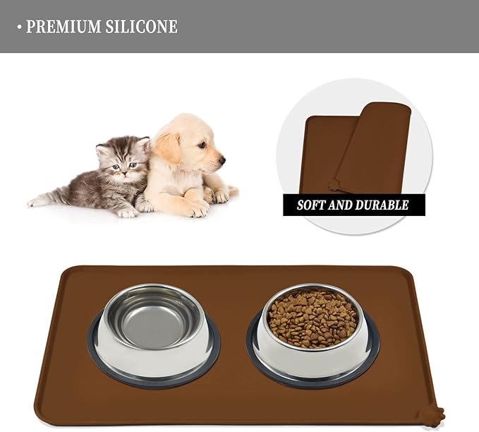 Waterproof Pet Feeding Mat with High Raised Edges, Heavier and Thicker Placemats for Cat Dog Water Bowl with BPA Free, Dogs Cats Food Mats for Messy Drinkers to Prevent Spill and Protect Floors