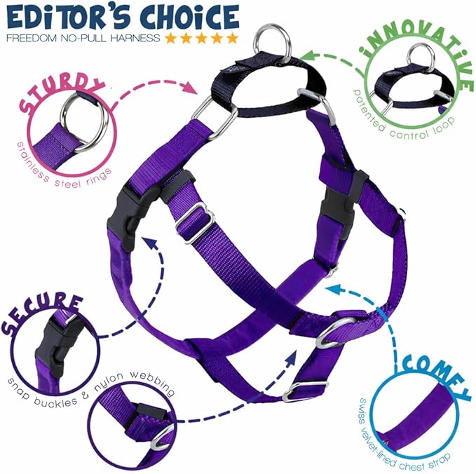 2 Hounds Design Freedom No Pull Dog Harness, Adjustable Harness, Easy Walking & Comfortable Control, Fits Small, Medium & Large Dogs, Solid Colors, Made in USA, 1" MD, Purple
