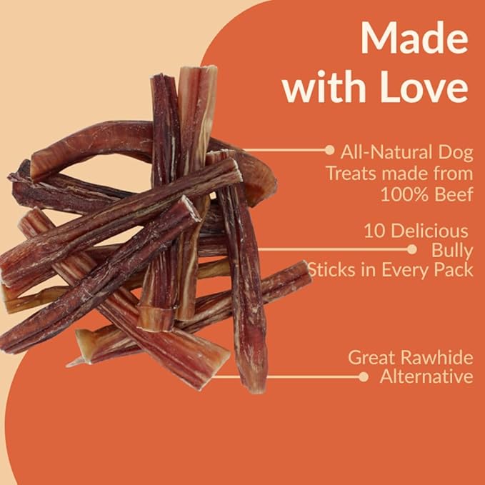 Bully Sticks (6 Inch-10 Pack) | European Quality | Single Ingredient Beef Pizzle Dog Chews | Long Lasting Rawhide Alternative | Small to Medium Dogs