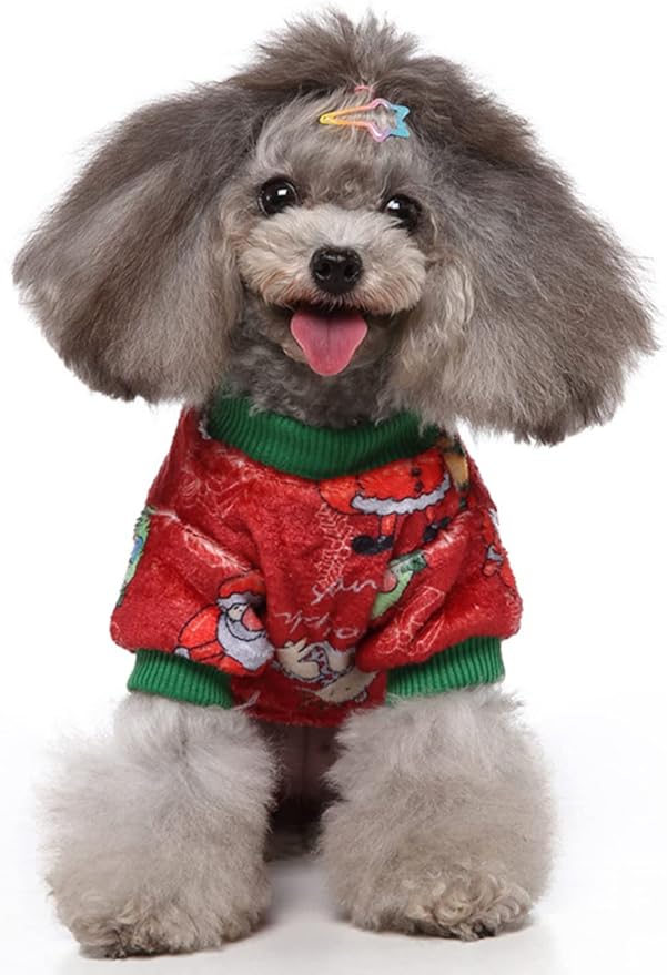 XIAOYU Christmas Dog Pajamas Soft Warm Pet Clothes Cat Apparel Winter Holiday Costumes for Small Dog Cat, Christmas Circle, S
