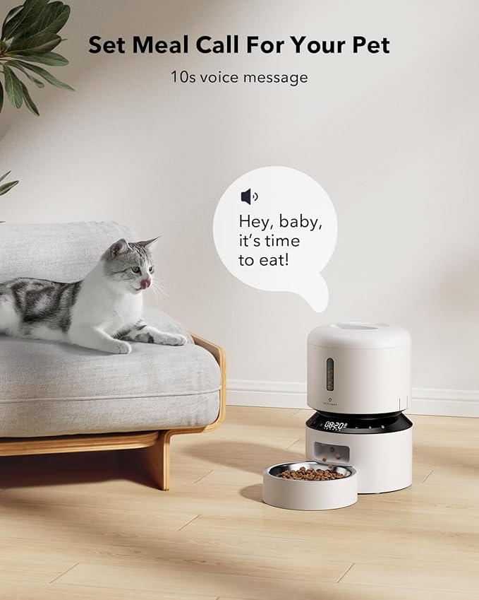 PETLIBRO Automatic Cat Feeder – 3L Programmable Pet Food Dispenser with Freshness Preservation, Timed Portion Control, Voice Meal Call & Dual Power Supply, Healthy Feeding for Cats & Small Dogs White