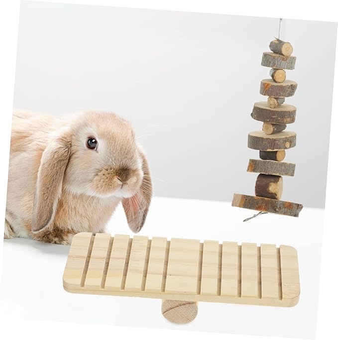 Yardwe Bunny Chew Toys for Rabbits Guinea Pig Play Toys Wooden Pet Chew Carrot Grass Ball Set