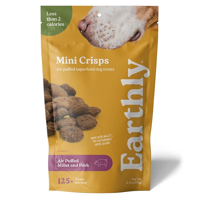 Earthly Low-Calorie Mini Crisps- Pork and Millet Crunchy Training Treats for Dogs 2.5oz