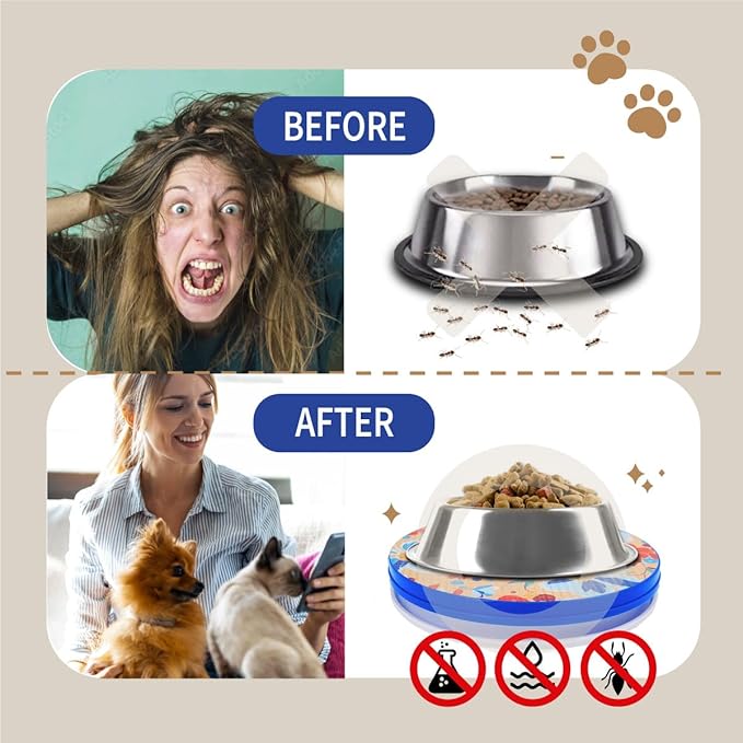 SoulThink® Ant Proof Cat Dog Bowl Tray - SoulThink x Simone Miller Collaboration Pet Food Dish Indoor No Chemical No Water Needed Different from Traditional Ant Trap (Orchid Flower)