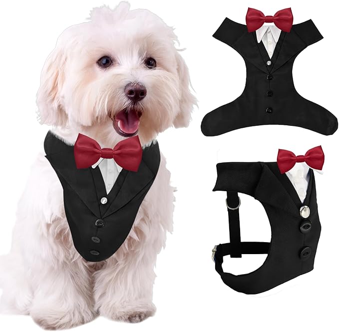 AVERYDAY Dog Tuxedo for Wedding Outfit, Dog Suit and Tie Costumes for Birthday, Halloween, Cosplay, Christmas Party, Pet Formal Wear with Bowtie, Tux for Small Dogs, Chihuahua, Bichon, Maltese, Cats