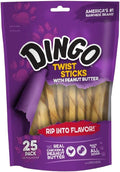 Dingo Twist Sticks with Peanut Butter; Rawhide Treats for Small, Medium, and Large Dogs 25-Count