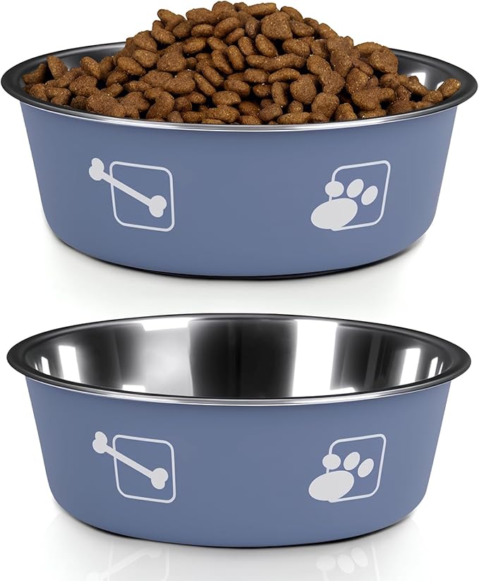 FrutPunch Stainless Steel Dog Bowls, Dog Food Bowl with Silicone Non-Slip, Puppy Bowls for Medium, Set of 2