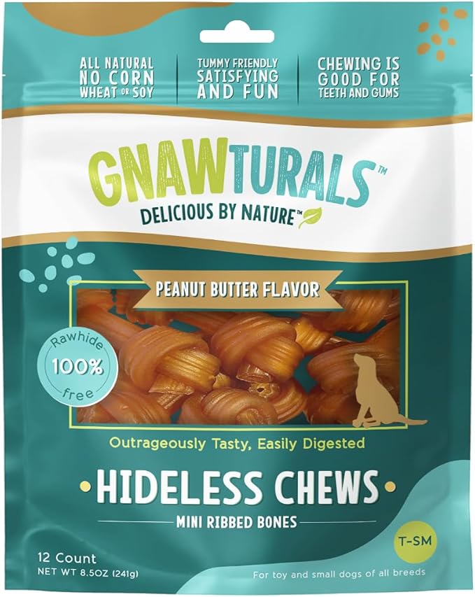 Rawhide Free Dog Chews | Ribbed Bones | for Small - Medium Dogs | Pumpkin, Psyllium Husk and Chicory Root for Easy Digestion and Overall Gut Health (12 Bones, Peanut Butter)